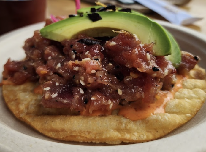 Karinas Seafood signature dishes Ceviche Karina's Plate
Fish Taco
Ceviche Karina's Tostada